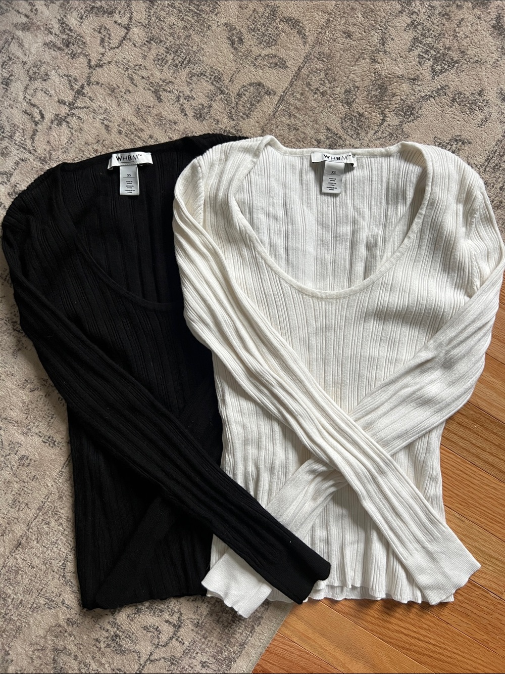 White House Black Market Black & White Ribbed Scoop Neck Tops - XS Set